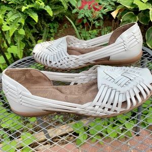 white huarache slip ons